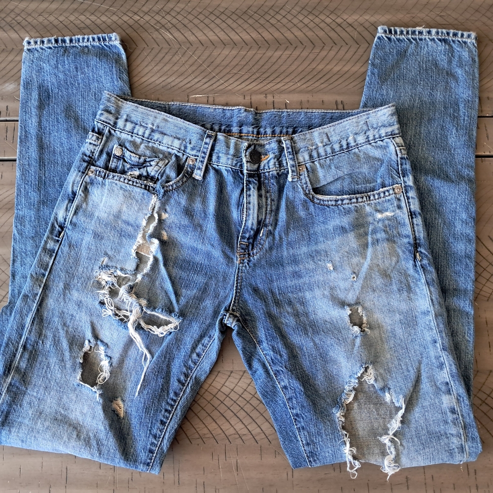 Relaxed Skinny Distressed Riped Jeans Womens Size 27 Ralph Lauren Light Wash